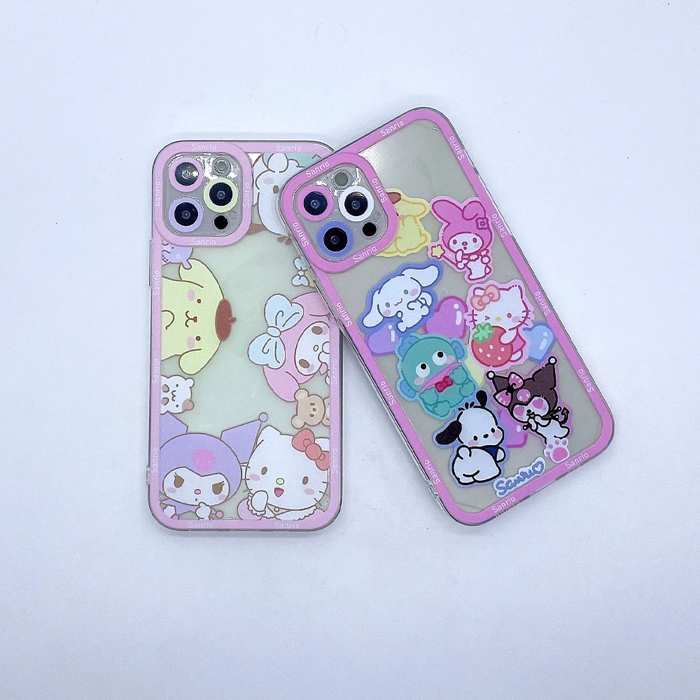 Cute Sanrio Hello Kitty Pochacco Transparent Phone Case For iPhone 14 13 12 11 Pro Max Mini XR XS Cute Soft Protective Cover