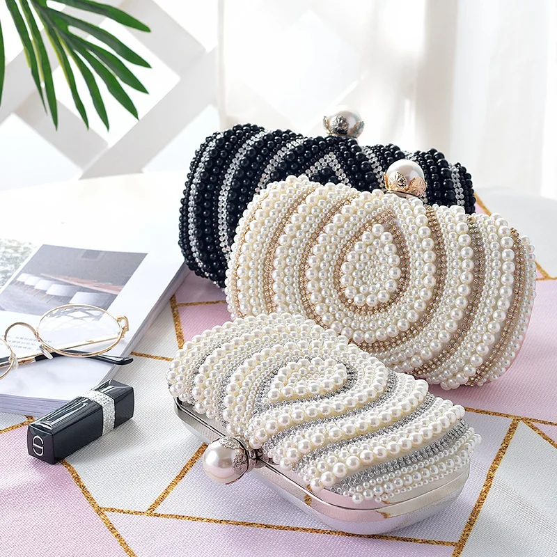 

Fine Fashion Womens Wedding Party Evening Bags Luxury Pearl Beading Banquet Dinner Clutches Handbags With Chain Shoulder Bag