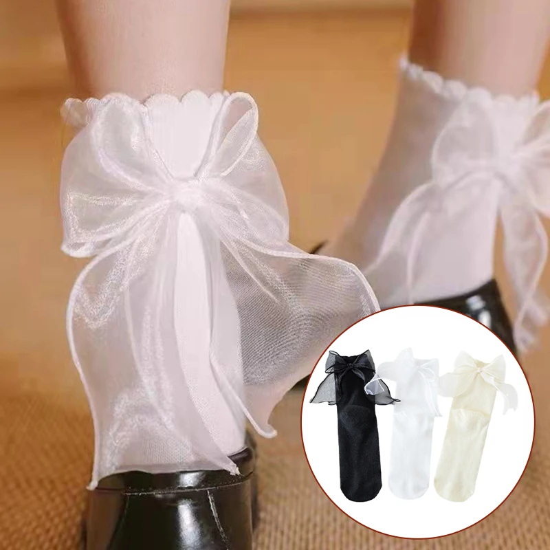 

Кружевные носки в стиле "Лолита" с бантом, однотонные хлопковые носки в японском стиле Харадзюку, милая мягкая форма Jk, носки принцессы