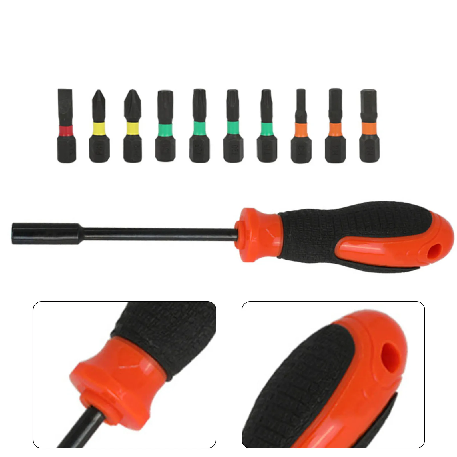 

Screwdriver Bit Set Handle With 10 Screwdriver Bit Adapter Multifunctional Straight Cross Plum Blossom Hex Bit Hand Tools