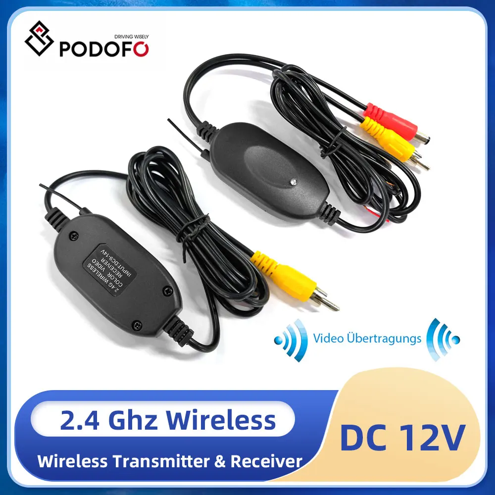 

Podofo Wireless Rear View Camera RCA Video Transmitter & Receiver Kit for Car Rearview Monitor 2.4 Ghz Reverse Backup Camera Cam