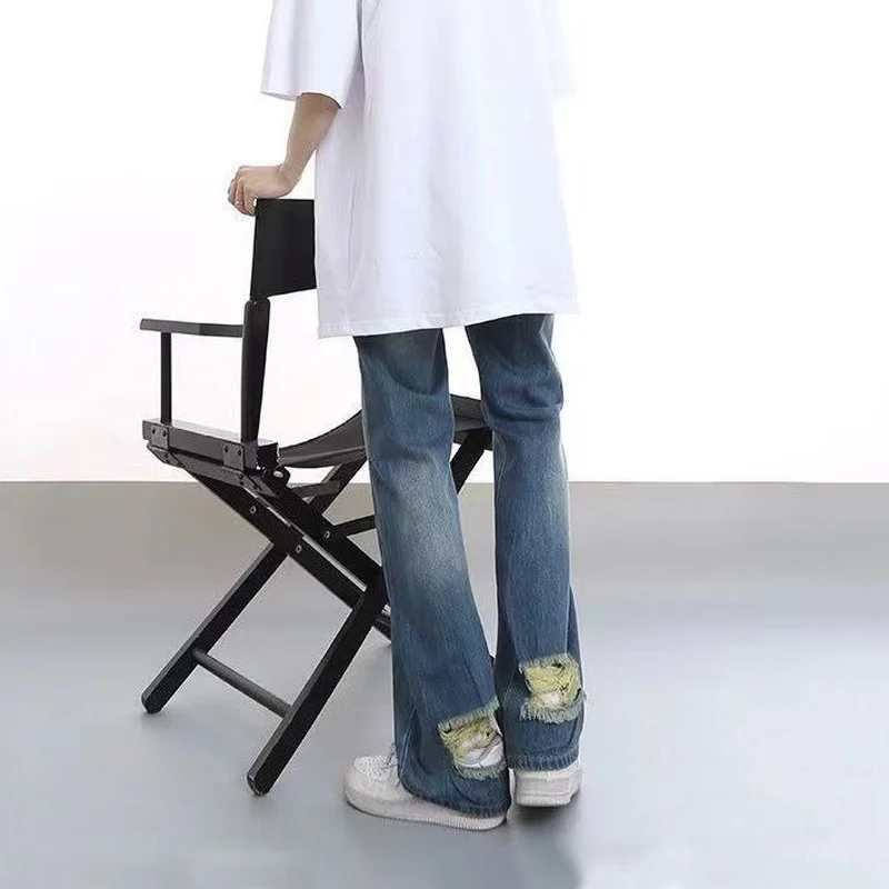 Men's Jeans Retro Washed Hole Wide Leg Straight Loose Y2k Pants Loose Jeans Jeans Men Luxury Korea Fashion Street Clothes JEANS