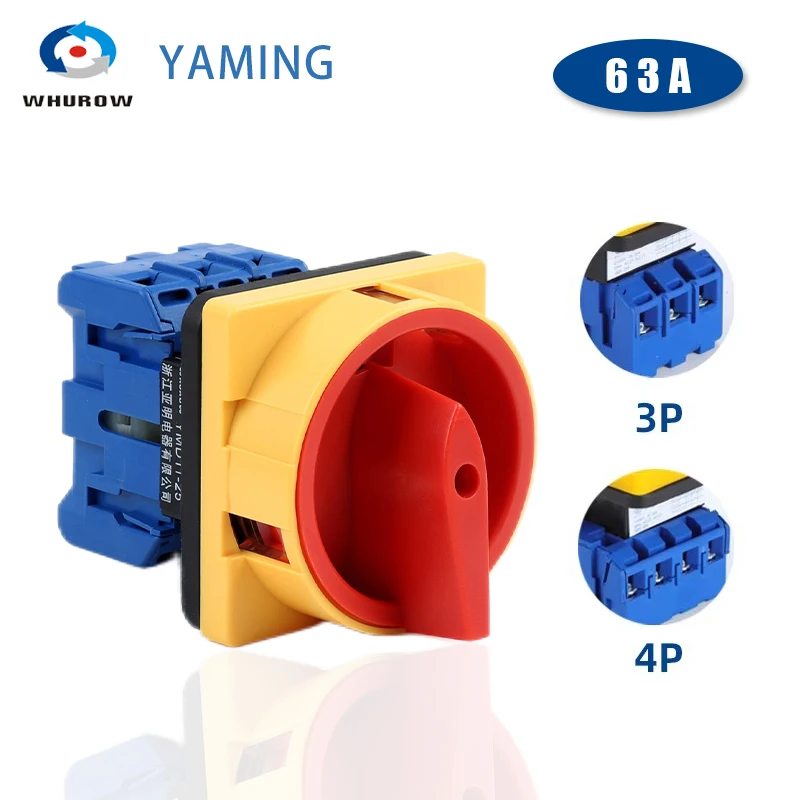 

YMD11-63A Изолирующий переключатель 3/4P Основная поворотная колодка Замок Вкл.-Выкл. Схема управления питанием Двигатель Серебристый контакт Замена LW30