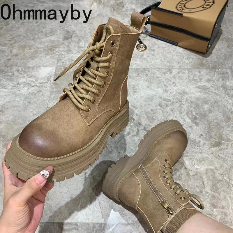 

New Ankle Boots For Women Fashion Lace Up Short Boots Female Elegant Platform Women's Winter Motorcycle Botties