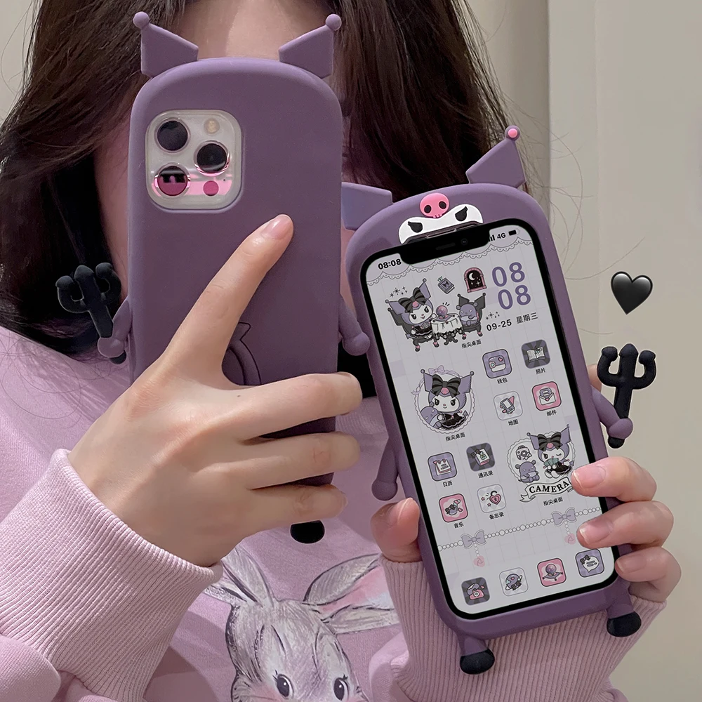 

3D Three-dimensional Sanrio Kuromi Silica gel Phone Case For iPhone 14 13 12 11 Pro Max 14 Pro Anti-drop Soft Back Cover Fundas