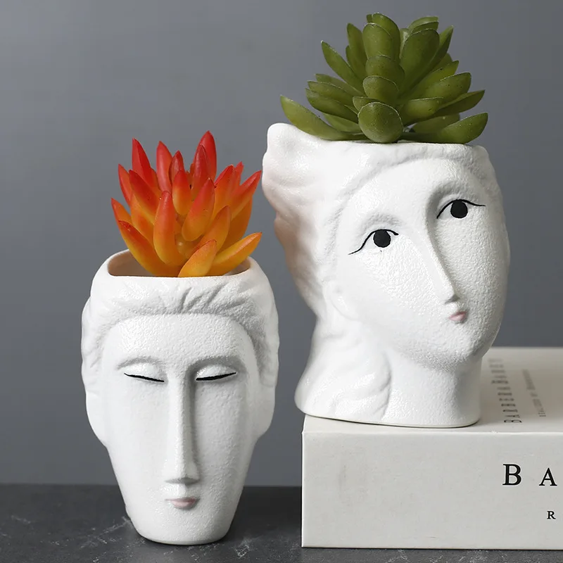 

Керамический декоративный цветочный горшок в скандинавском стиле для пары, креативный художественный горшок для человеческого лица, сукку...