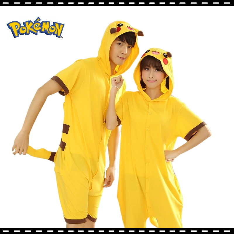 

Anime Peripherals Pokemon Pikachu One Piece Pajamas Summer Cotton Cute Parent-child Couples Children's Homewear Clothes Gifts
