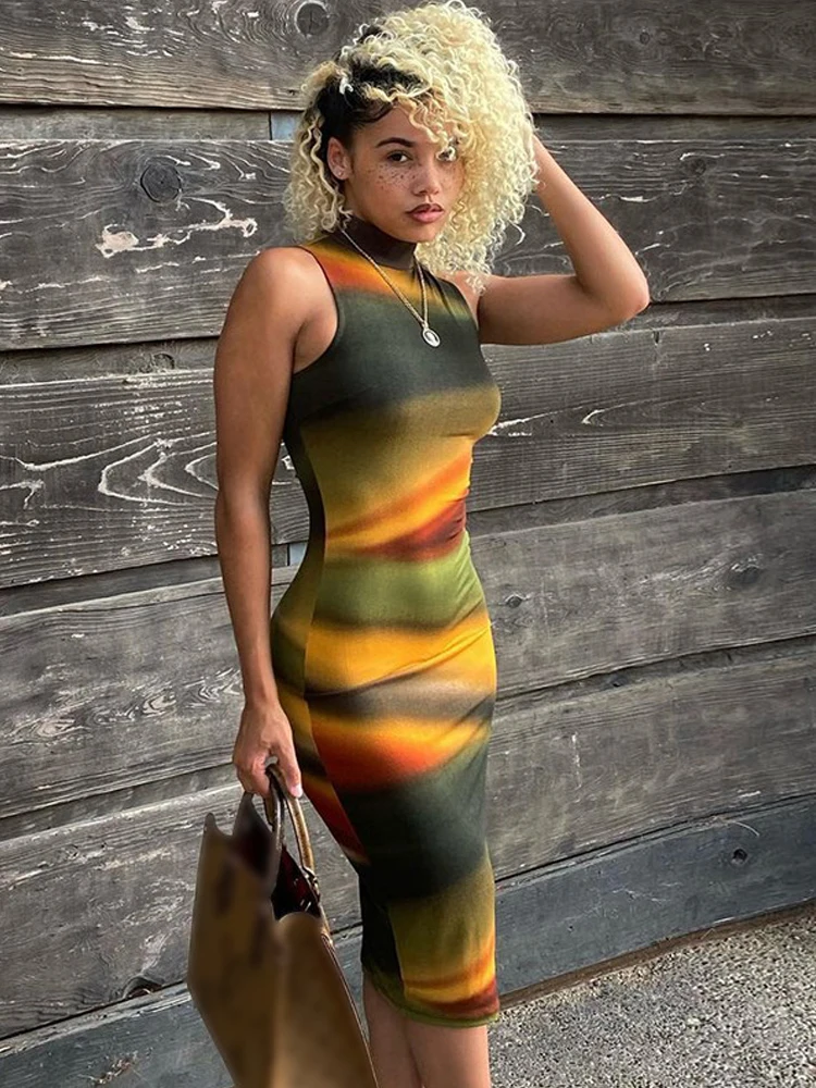 

Женское платье средней длины, элегантное облегающее платье с принтом, вырезом и вырезом, Сексуальная Клубная одежда для вечеривечерние на л...