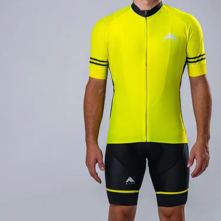 Pro Race ALPE Велоспорт Джерси Fluro желтый Летний дышащий короткий костюм сейсмические