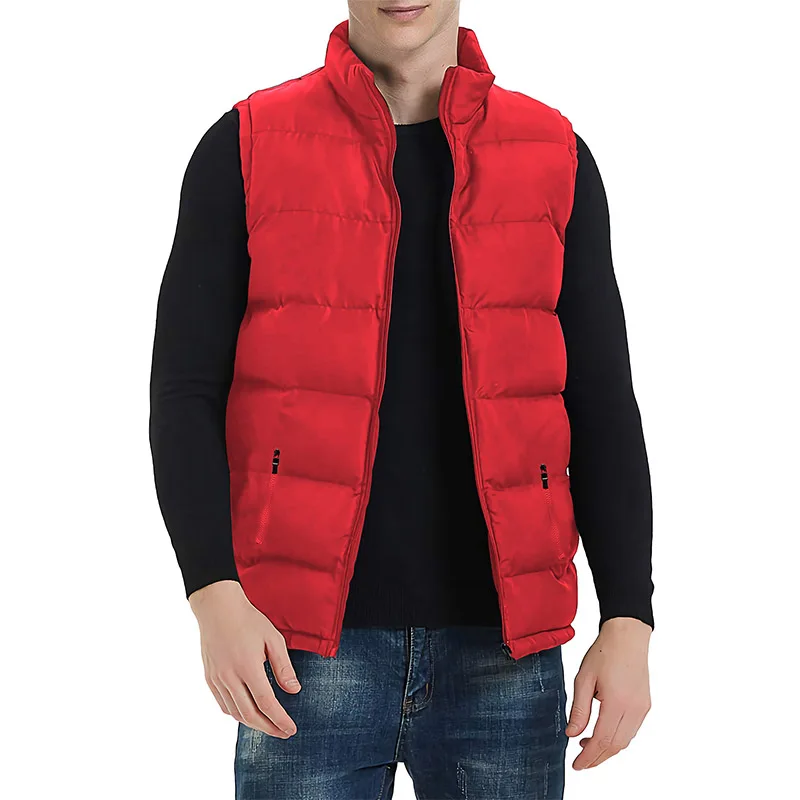Men's Solid Color Windproof Sleeveless Top Autumn Winter Warm Sports Down Jacket Zipper Stand Collar Design Plus Size Jacket