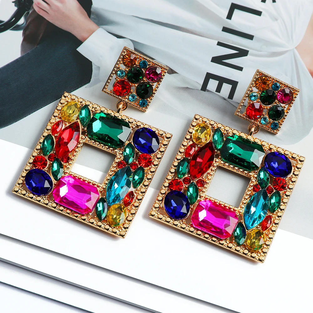 

Europe and America Pendant Women's Earrings 2022 Luxury Earrings Retro Fairy Square Crystal Shiny Christmas Pendant Jewelry