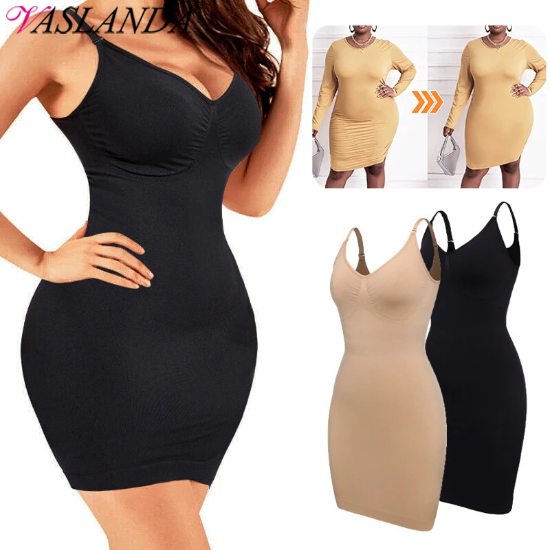 Women Full Slips Shapewear Bodysuit for Under Dresses Tummy Control Body Shaper Slimming Underwear V Neck Bodycon Lingerie