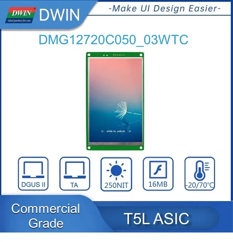 DWIN 5 Inch HMI Intelligent LCD Touch Screen 720x1280 TFT Display Module TTL UART Smart Panel DMG12720C050_03WT