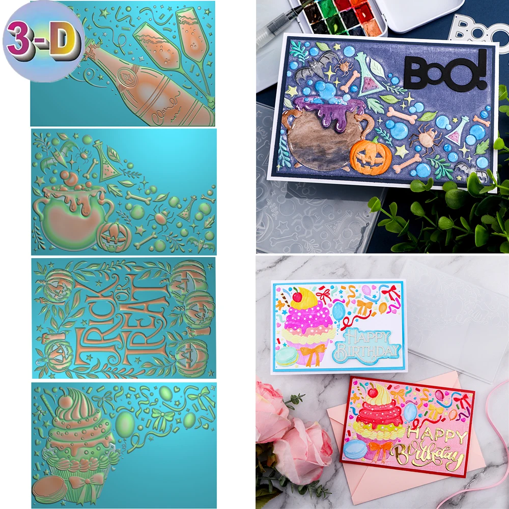 Папка с 3D тиснением винтажный котел на Хэллоуин дрейф-бутылка фон для торта