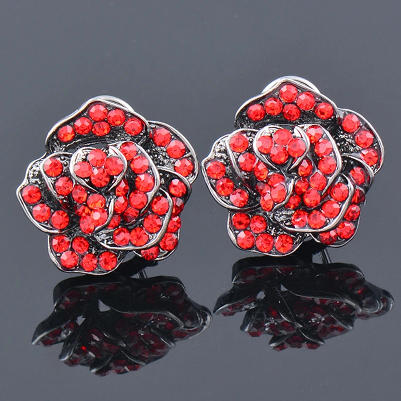 

KIOOZOL Vintage Solid Multi Color Rose Flower Full Cubic ZIrconia Stud Earring For Women Wedding Party Jewelry earrings 2022 XS1