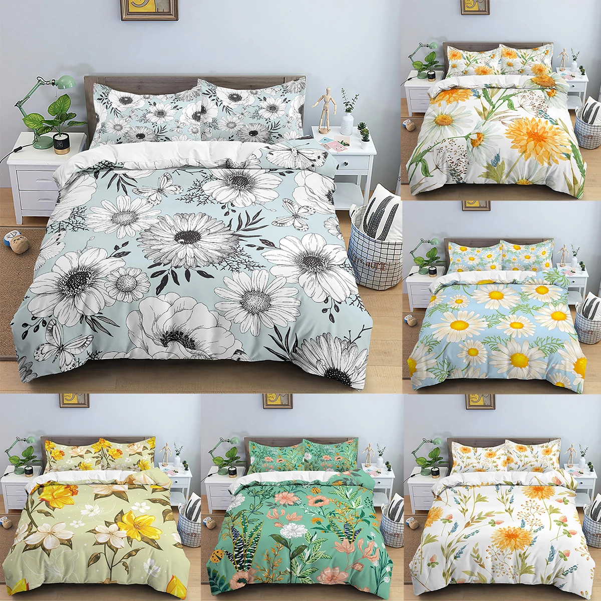 

Flowers Pattern Duvet Cover 3D Printed Tropical Leaves Bedding Sets King Set Size Comforter Covers For Adult With Pillow Case