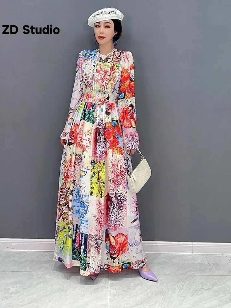 

[ZD Studio] Europe Station 2023 Summer New Dress Women's Printed Bohemian Swing Skirt Holiday Style