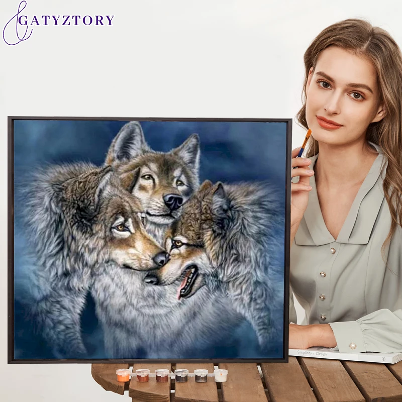 

GATYZTORY краска для интерьера по номерам для взрослых, искусственная краска, волк, животные, краска по номерам, настенное искусство, домашний де...