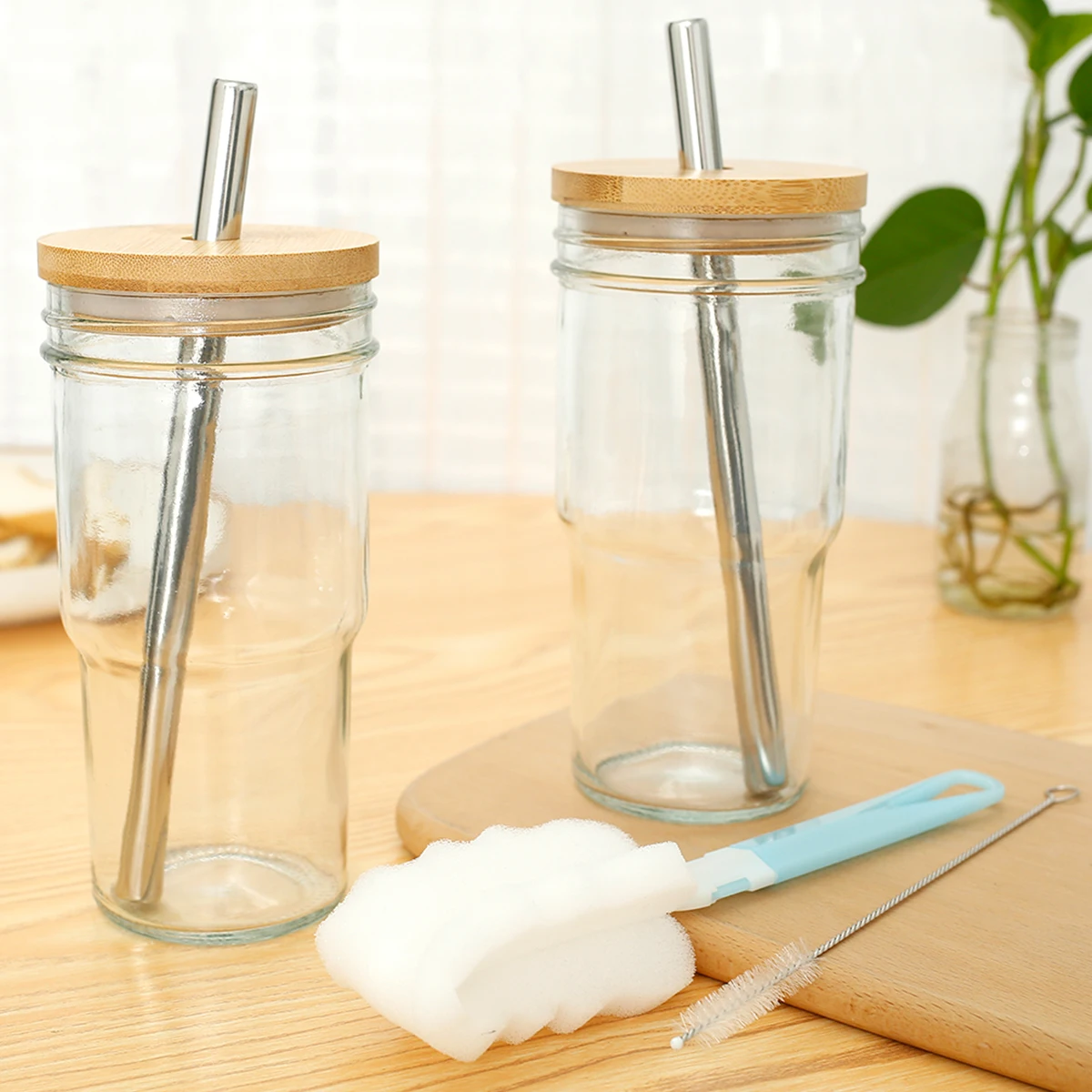 

2 шт. Набор стаканов для питья большая емкость чайная чашка с зеркальными соломинами и щетками из нержавеющей стали многофункциональное пив...