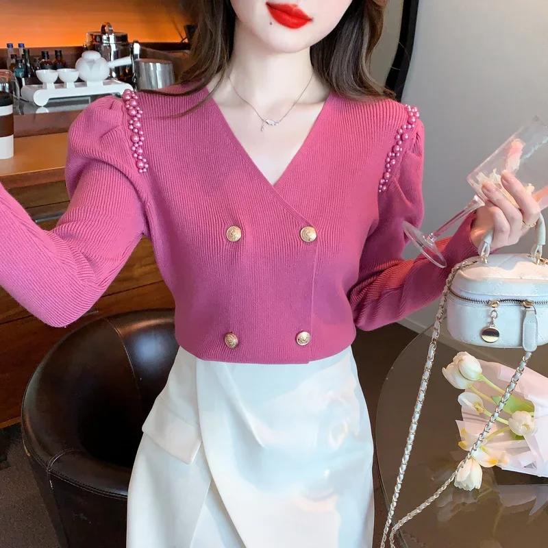 2024 новый женский простой модный вязаный базовый слой осенне-зимний свитер с