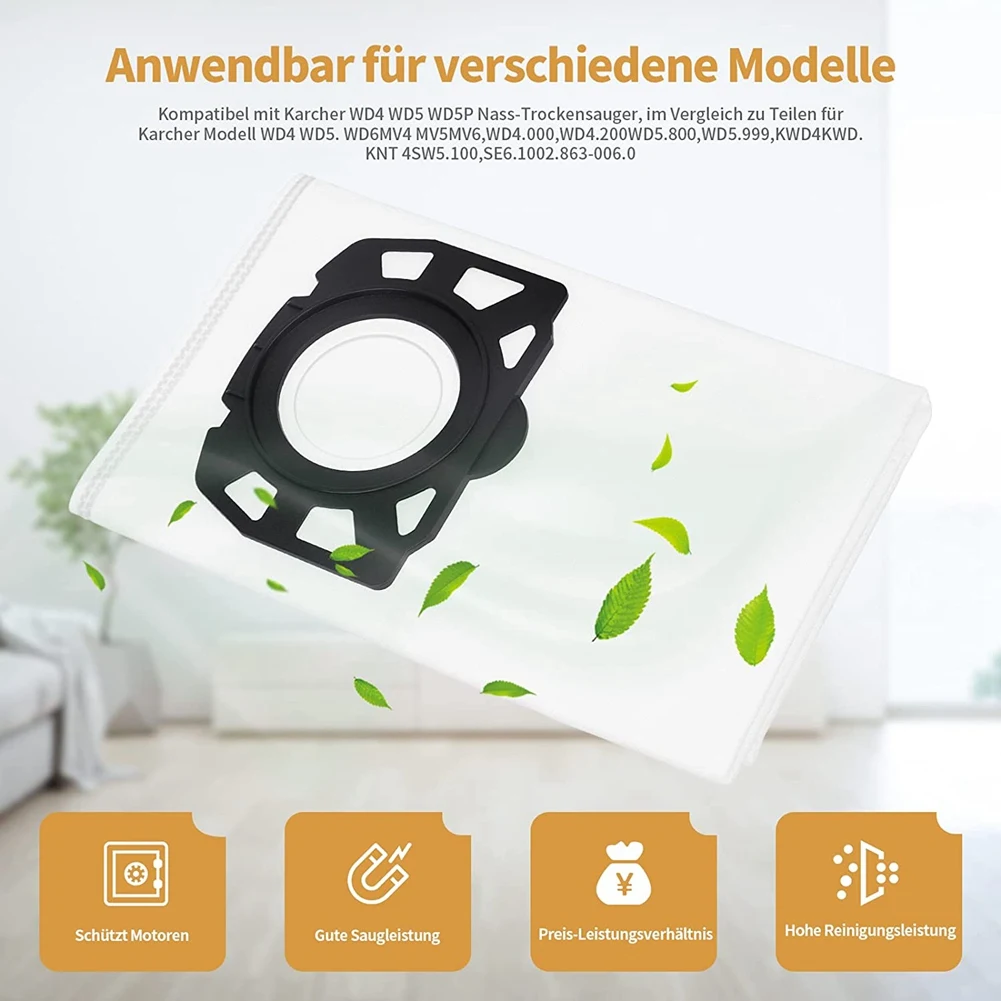 15 шт. мешки для пылесоса Karcher WD4 WD5 WD6 нетканые фильтрующие KFI 487 вакуумные