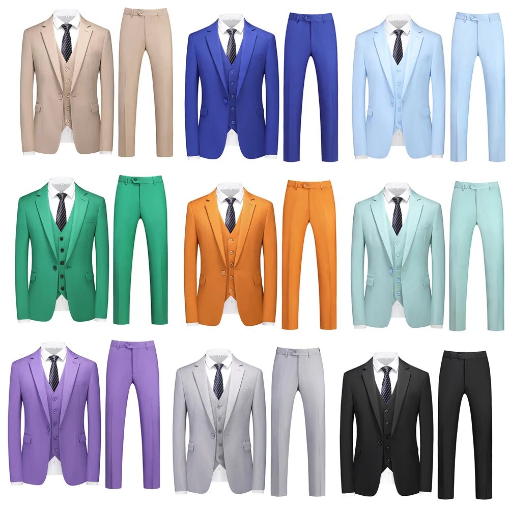 

Stylish Three Piece Suits For Men 2023 New Arrival Boutique Pure Color Mens Business Formal Suit Groom Wedding Dress 6XL Q1299