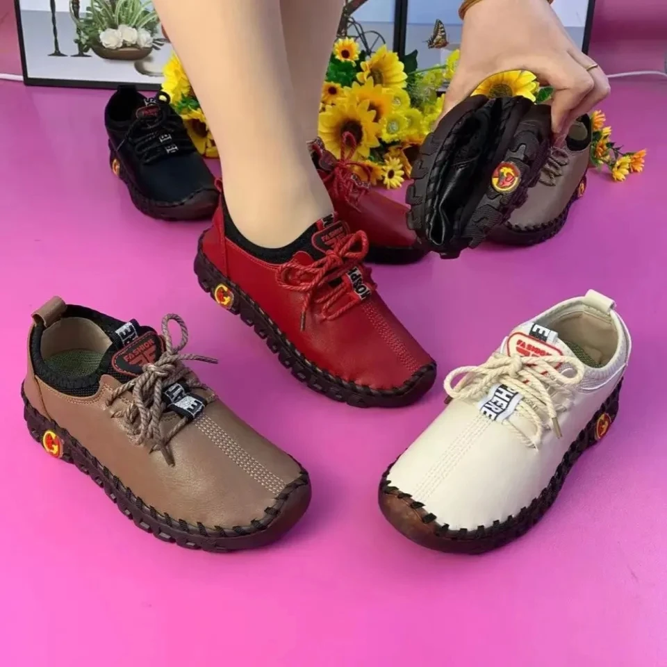

Spring Leather Shoes for Women zapatos de mujer Soft Sole Slips-on Mom Shoes 2022 New Arrival Oxford Retro Comfort Ladies Shoes