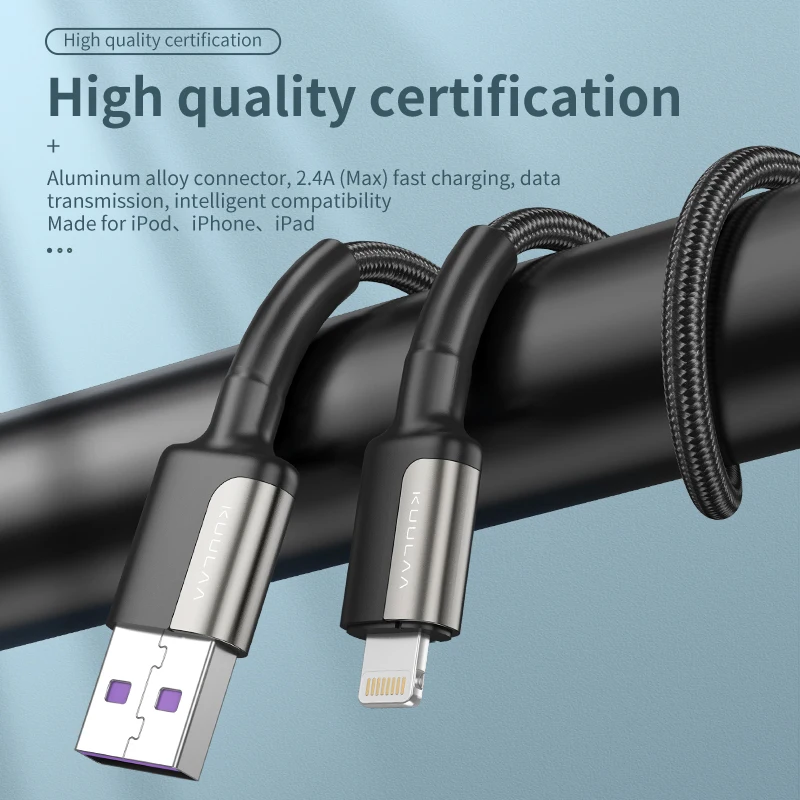 KUULAA USB Cable for Lightning 2.4A Fast Charging Cable for iPhone 14 13 12 11 Pro Max Xs X 8 7 Plus Wire USB Data Charge Cable