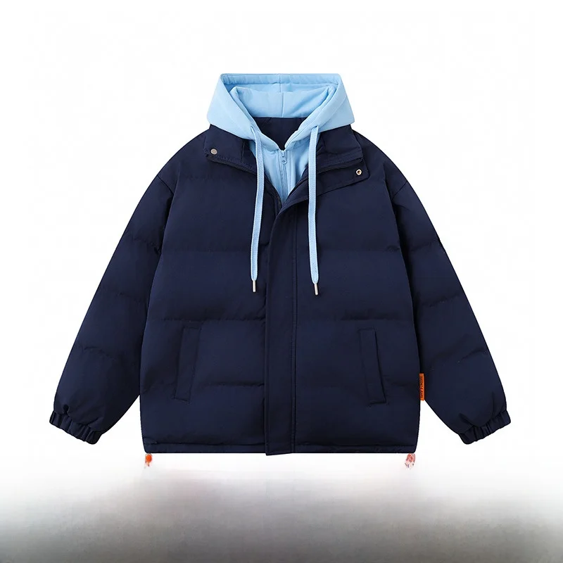 Поддельная двухсекционная куртка контрастного цвета с капюшоном на хлопковой