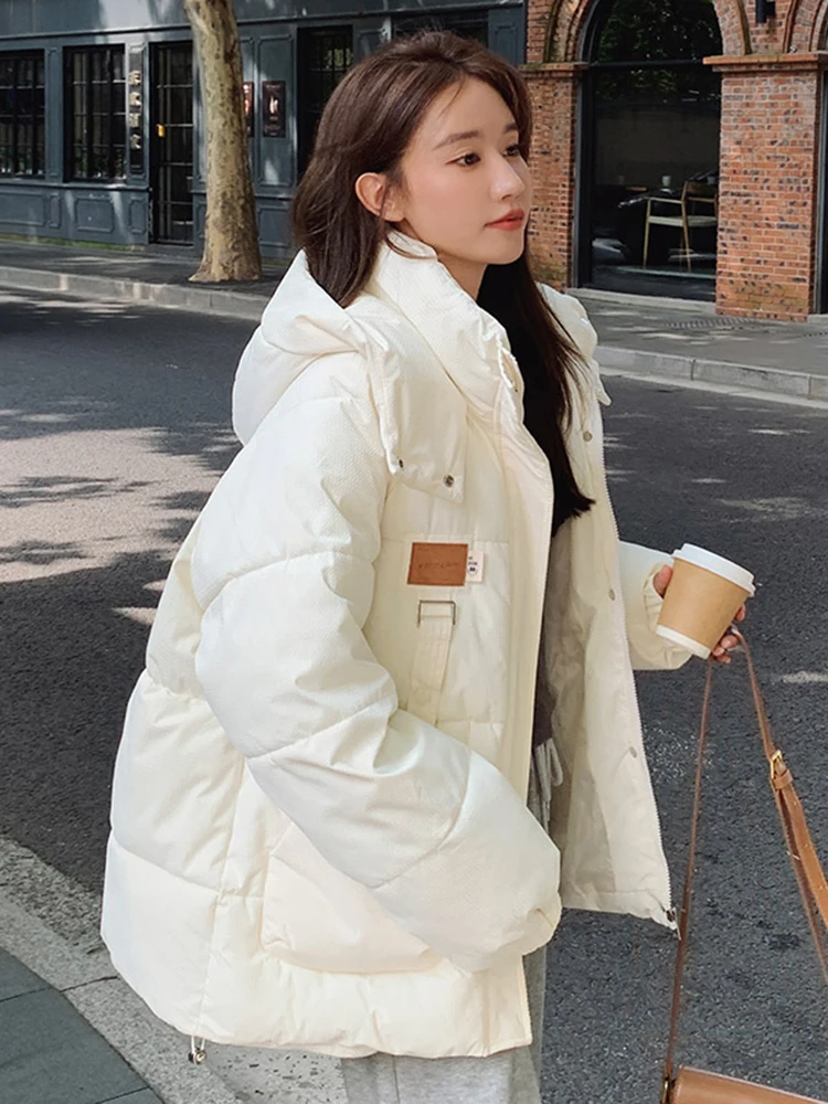 

Zoki Simple Oversize Women Casual Puffy Coat Preppy Style Loose Sweet Parkas Korean Fashion Long Sleeve Zipper Solid Jacket New