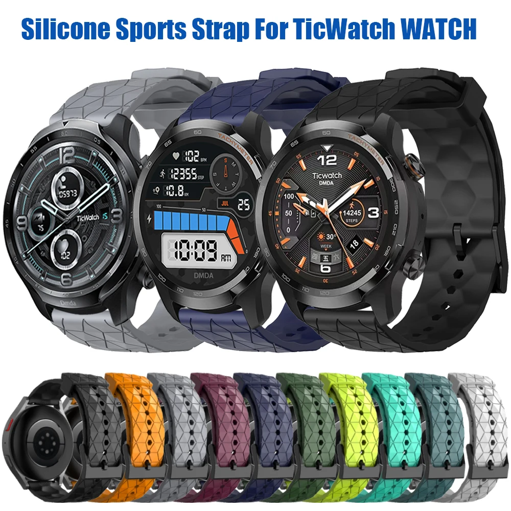 20mm 22mm Football-Pattern Strap For TicWatch GTW Band Pro 3 Ultra GPS/GTX/S2/E2/E3/GTH Band Silicone Replace Sports Accessorie