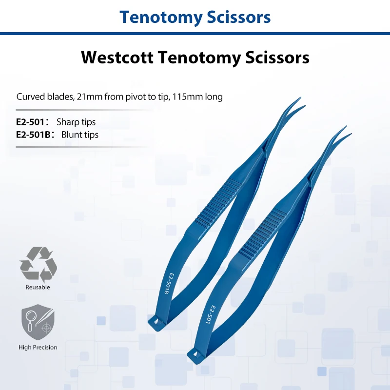 Фото Титановые ножницы для тенотомии Westcott с изогнутым острым кончиком, офтальмологические микрохирургические режущие инструменты. №1