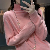 mink cashmere autumn and winter sweater women high lapel casual pullovers long sleeve hairy jumpers
