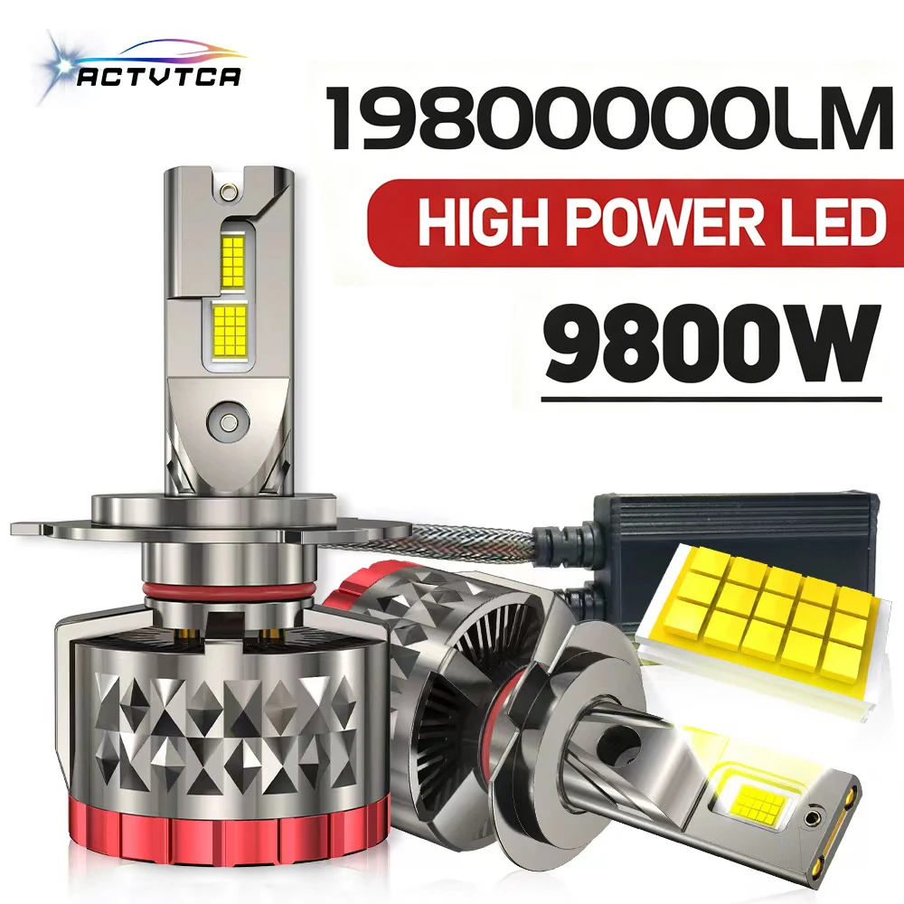 Фото ACTVTCA 9800W 19800000LM H7 H4 H11 Светодиодные фары высокой мощности Canbus 9005 HB3 9006 HB4 9012 Turbo Lamp 6000K Автомобильные лампы 12V 24V №1
