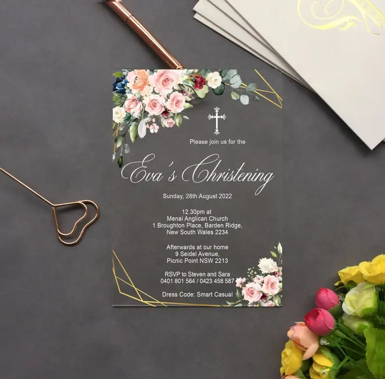 

Christening Acrylic Invitation GirlBaptism Invitation Acrylic Invite,Pink Watercolour Baby Shower Invite, Communion Invitation