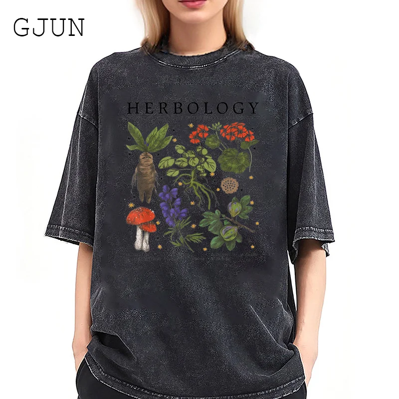 

Herbology Plants Aesthetic Loose Ladies T-shirt Harajuku Women Summer Washed Tops Ullzang Woman Clothes Kawaii Oversized Tshirt