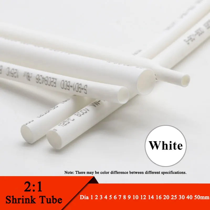 1 Meter White Heat Shrink Tube Dia 1 2 3 4 5 6 7 8 9 10 12 14 16 20 25 30 40 50 mm 2:1 Polyolefin Thermal Cable Sleeve Insulated