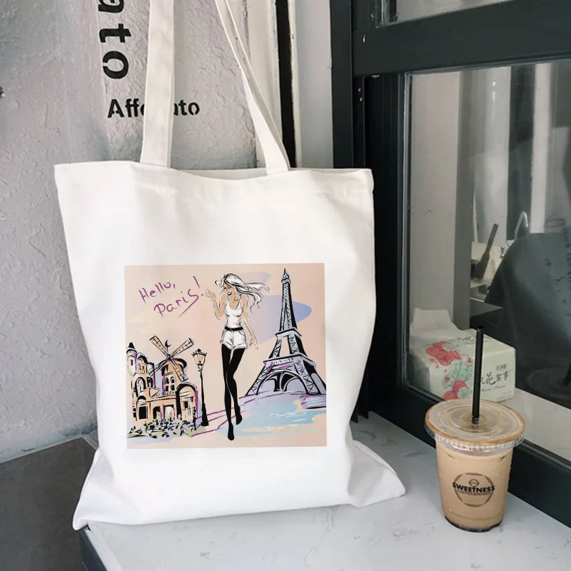 

Холщовые сумки на плечо с надписью Hello Paris, новинка 2020, вместительная сумка-мессенджер в стиле Харадзюку, Повседневная Сумочка, забавная женс...