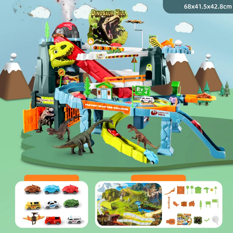 Электрический рельсовый путь динозавра игрушки-пазлы приключения с изгибом