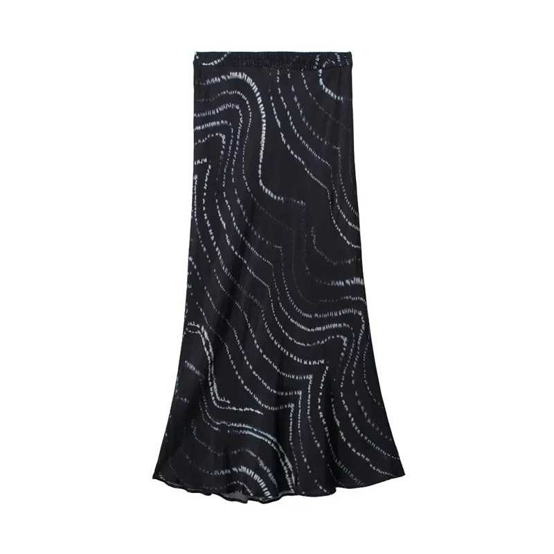 

TRAF Printed Midi Skirt For Woman 2023 Summer New Commuting Style Tie Dye Print Elastic Waist High-waisted Midi Skirt