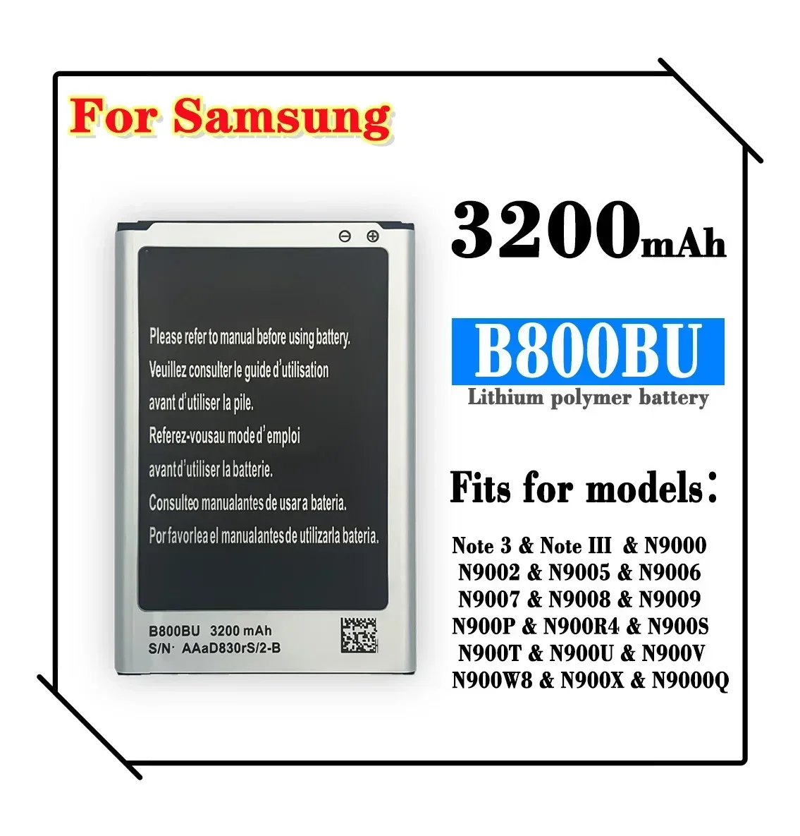 Аккумулятор B800BU для Samsung Galaxy Note 3 N900 N9002 N9005 N9006 N9008 B800BC N900P N900R4 N900S N900T N900U N900V N900W8 Bateria