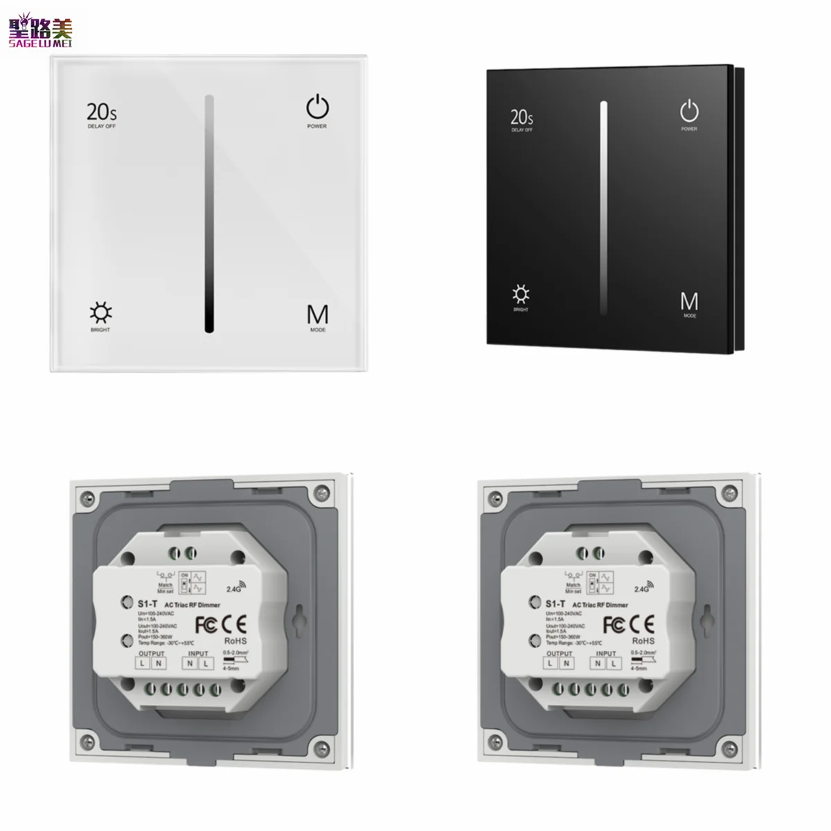 

AC110V-220V 2.4G RF Brightness Slide Triac Touch Glass Panel Dimmer 150-360W White/Black Shell 86 For Single Color Lamp Lights