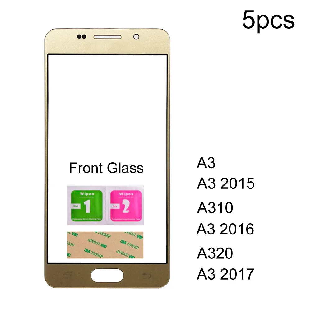 

5PCS Panel Glass For Samsung Galaxy A3 2016 2017 2015 A310 A320 Front Glass (No touch Screen) Outer Glass Cover Assembly