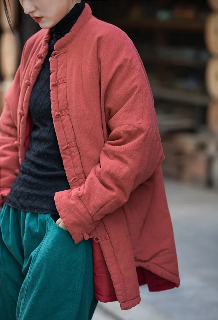 Зимняя стеганая куртка женская в китайском стиле мандарин Рами Тан костюм