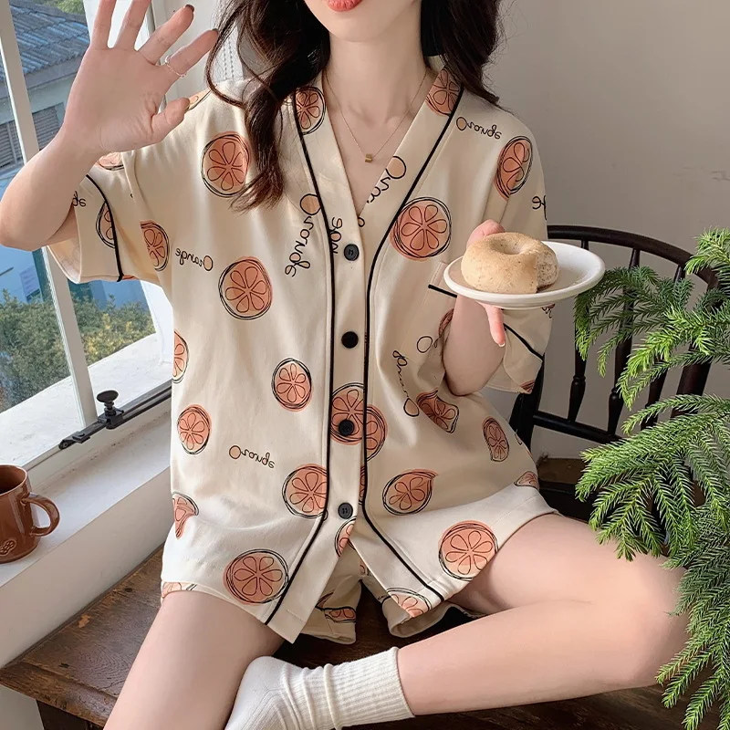 2023 Summer Women's Shorts and Blouse Sets Milk Silk Soft  Sleepwear 2 Pieces Outfit Pajamas Set Korean Loungewear Home Clothes