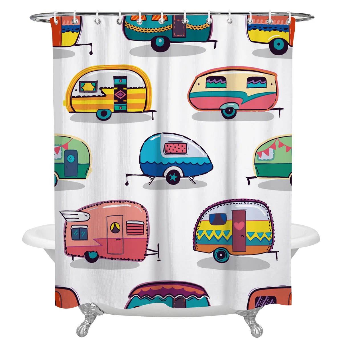 

Cute Cartoon Car Shower Curtains for Bathroom Waterproof Fabric Bath Curtain with Hooks Waterproof Bath Screen