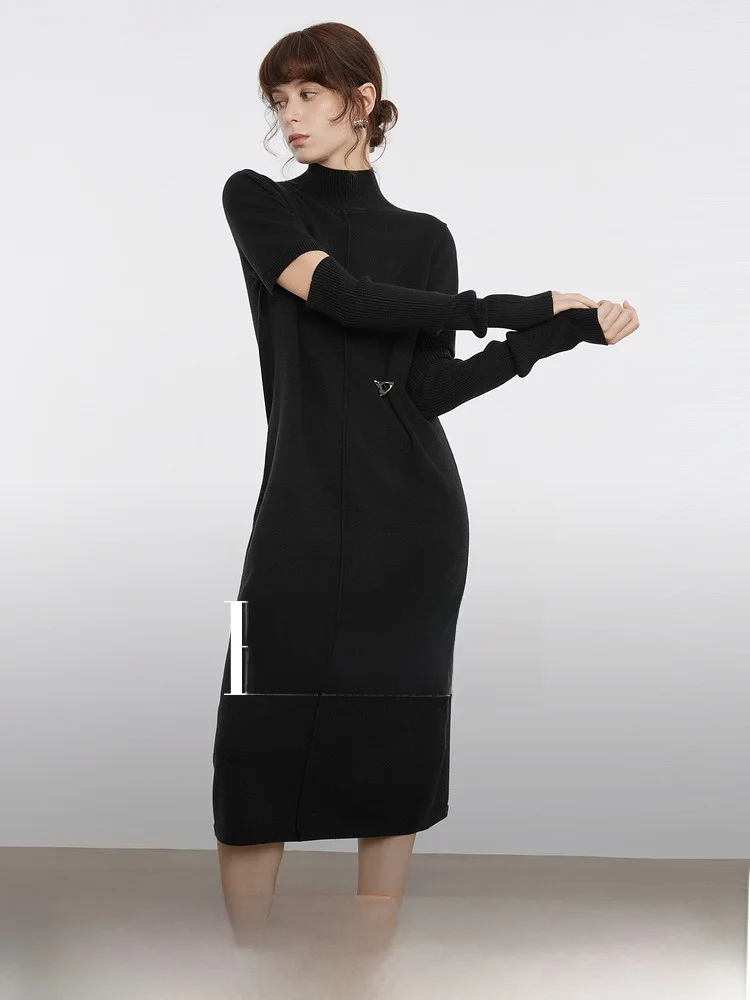 Elle Black High-Grade Loose Knitted dress Women 2024 Winter New Simple Elegant Slimming Skirts