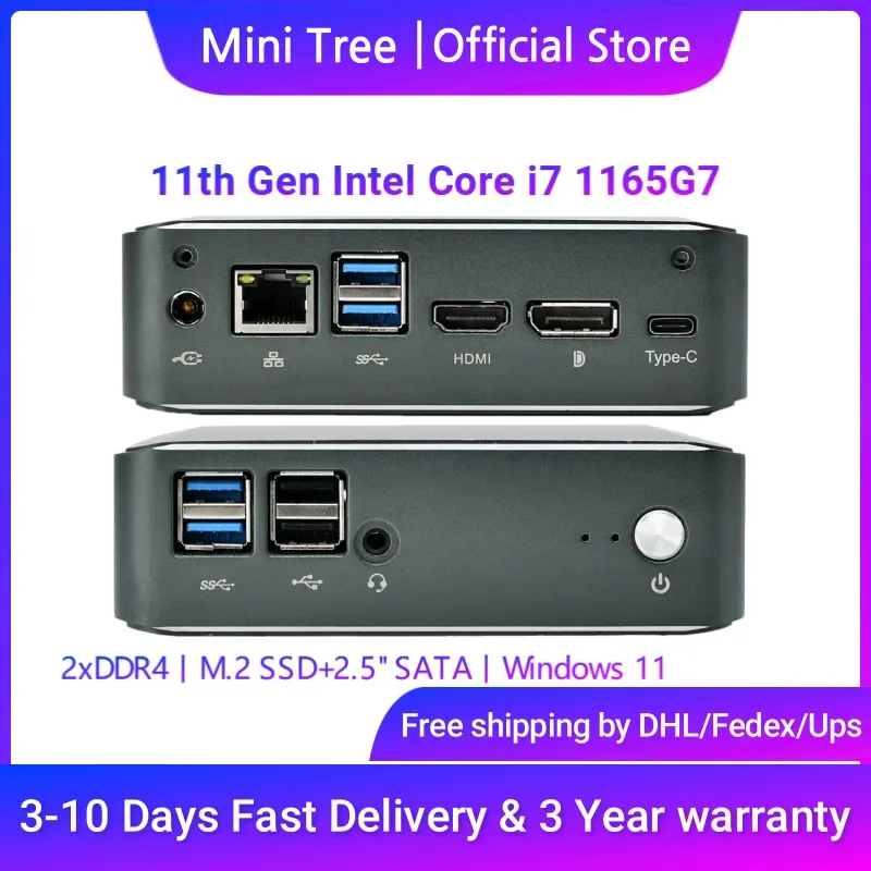 

Миниатюрный ПК 11-го поколения i7 1165G7 I5 1135G7 2 * DDR4 NVME M.2 SSD, маленький карманный настольный компьютер Nuc Type-c 4K HDMI2.0 DP AC WIFI
