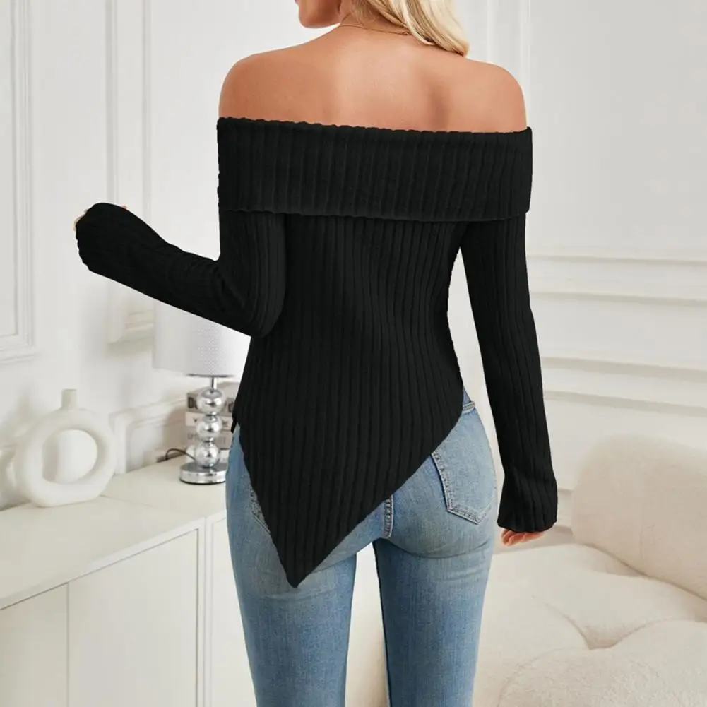 Женские топы с открытыми плечами футболка длинным рукавом и асимметричным