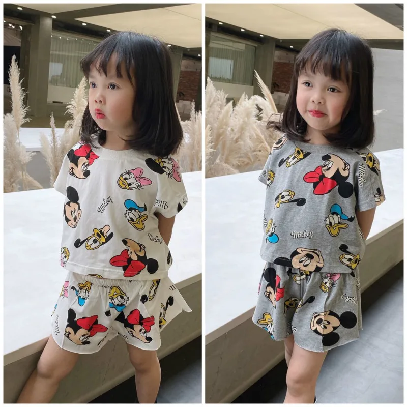 Summer Children Clothing Sets Boys Girls Cartoon Mickey Print Casual T-shirt Shorts 2pcs/Set Outfit Kids Clothes Suit Tracksuits